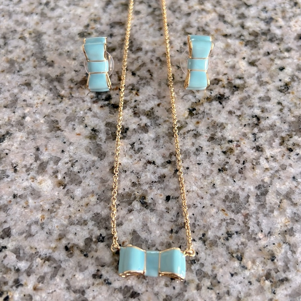 KATE SPADE BLUE BOW EARRINGS AND NECKLACE SET
